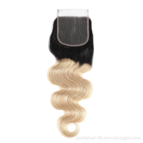 Colored Hair Brazilian Body Wave Top HD Transparent 4x4 Lace Closure With Bundles Remy 100% Human Hair Weaves